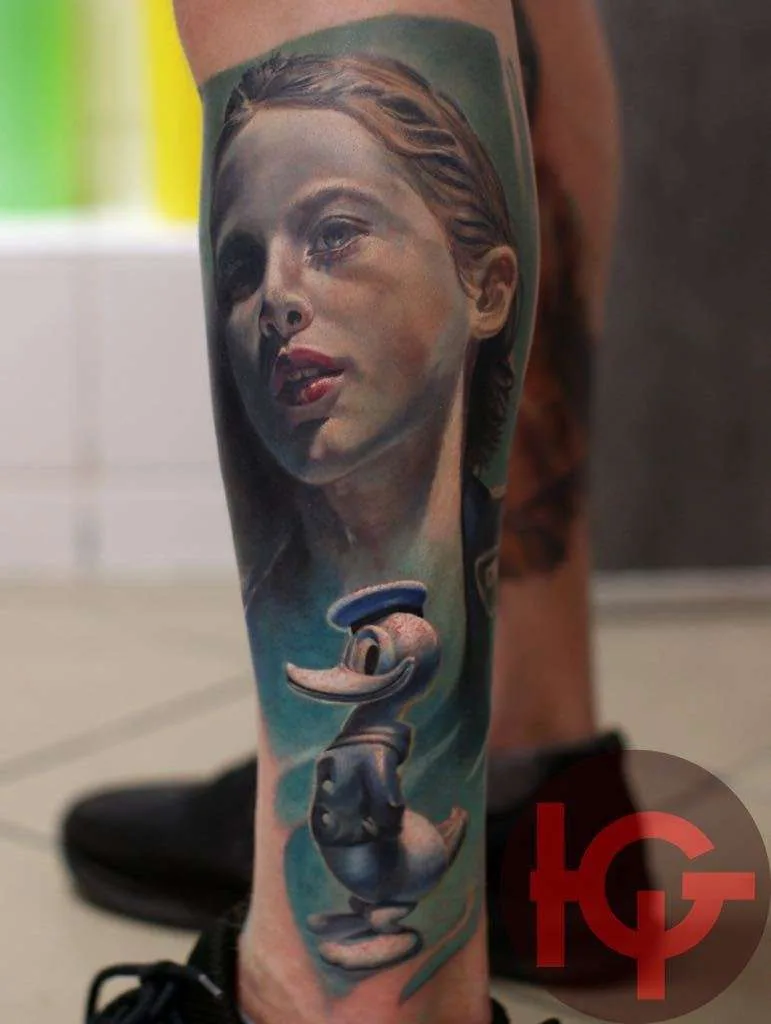 Tattoo artist and the machines builder Iwan Yug, color portrait realistic tattoo | Russia