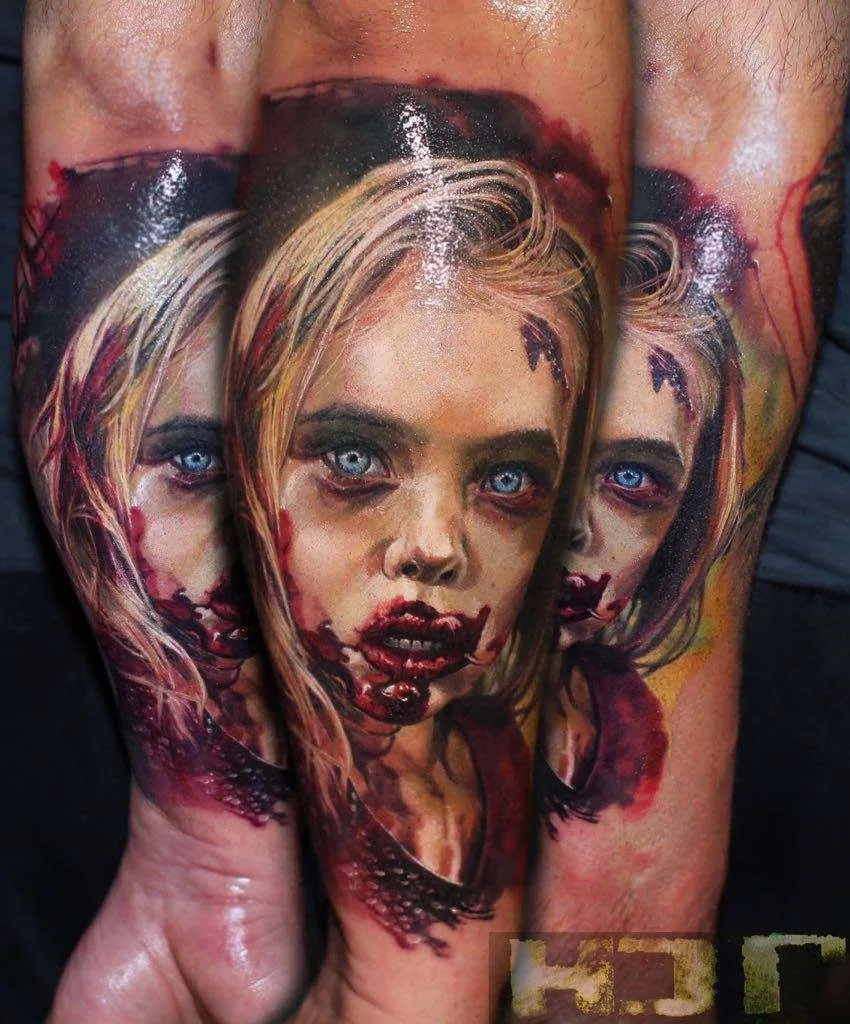 Tattoo artist and the machines builder Iwan Yug, color portrait realistic tattoo | Russia