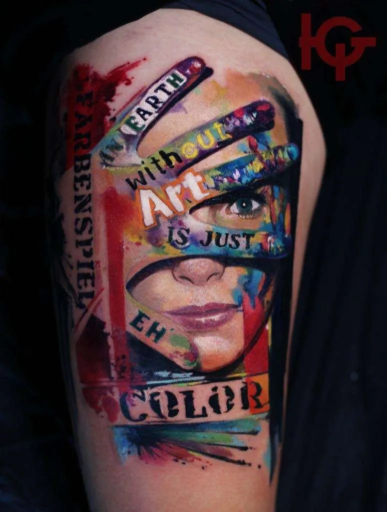 Tattoo artist and the machines builder Iwan Yug, color portrait realistic tattoo | Russia