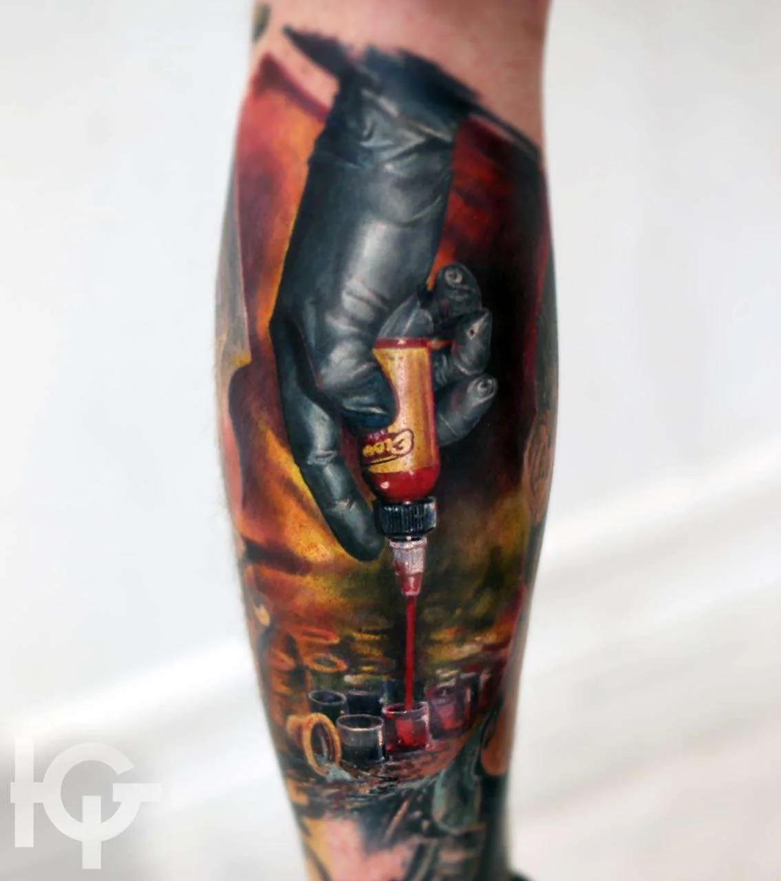 Tattoo artist and the machines builder Iwan Yug, color portrait realistic tattoo | Russia