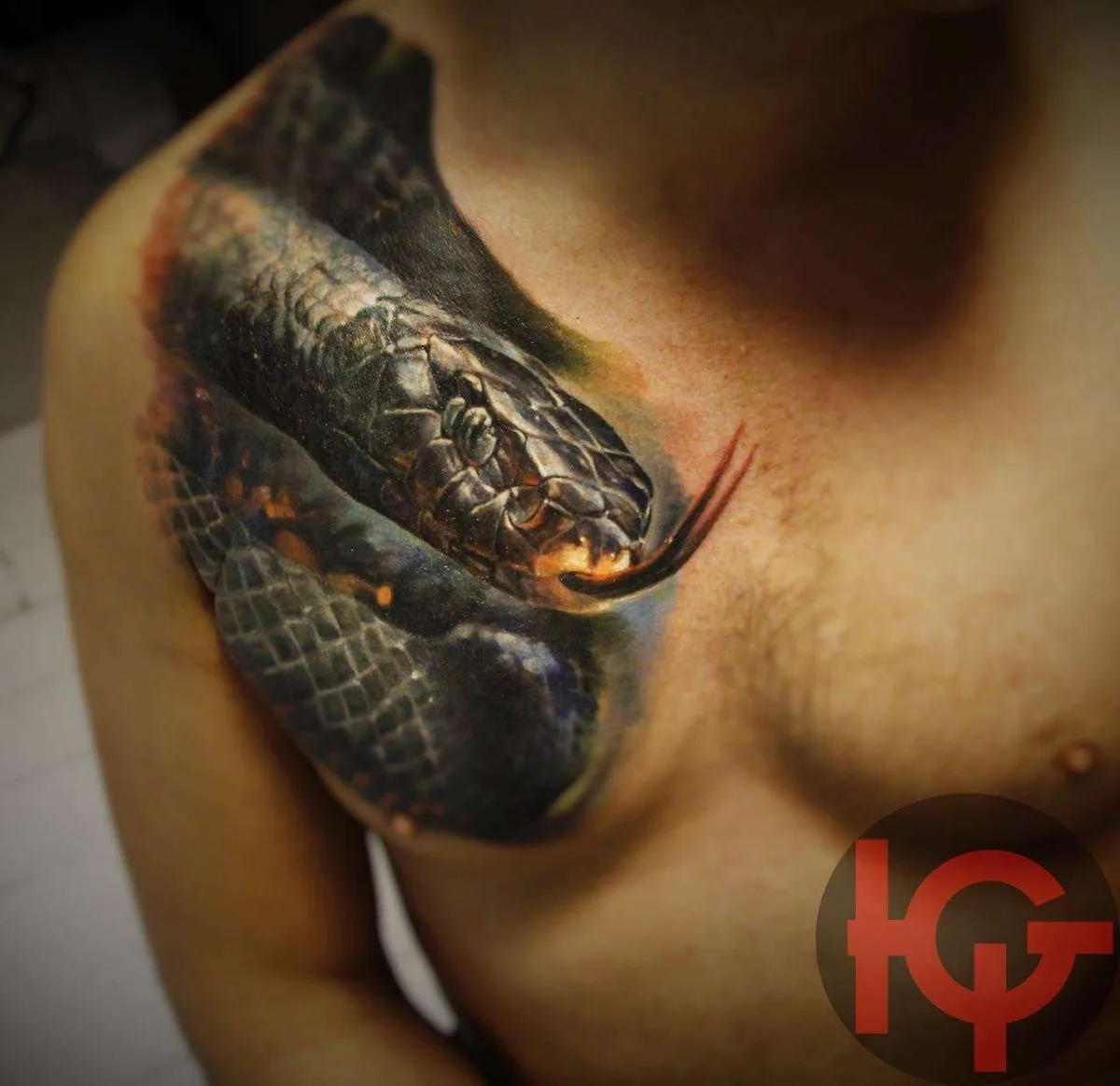 Tattoo artist and the machines builder Iwan Yug, color portrait realistic tattoo | Russia