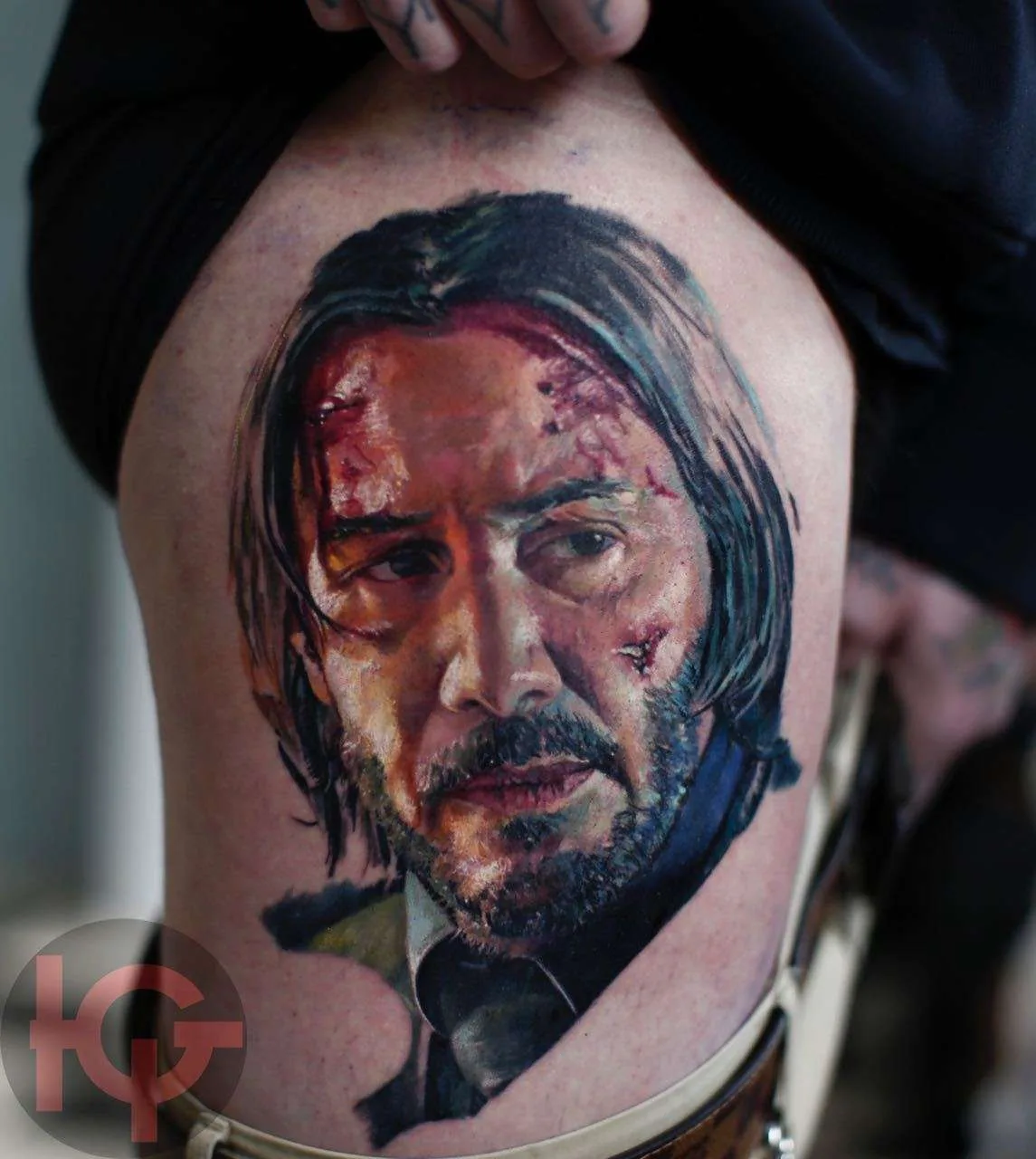 Tattoo artist and the machines builder Iwan Yug, color portrait realistic tattoo | Russia