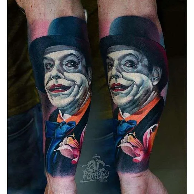 A.D. Pancho Joker realistic tattoo work