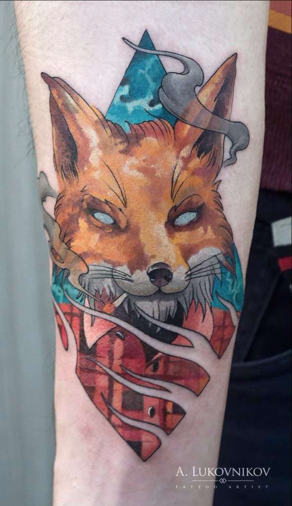 Тату мастер Андрей Луковников цветные абстрактные татуировки