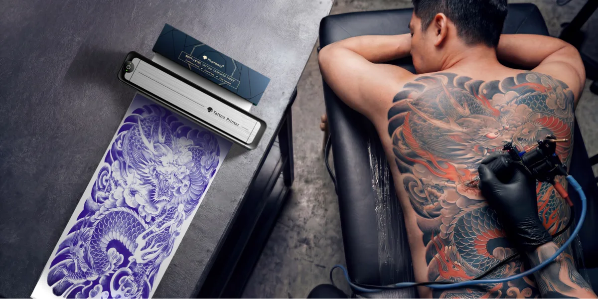 Phomemo TA81 in a professional tattoo studio setting