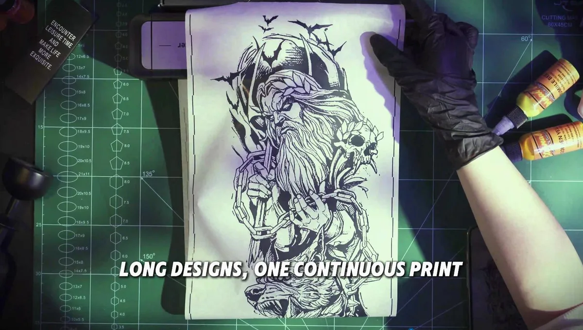 Printing a full-length one-piece tattoo stencil on the Phomemo TA81