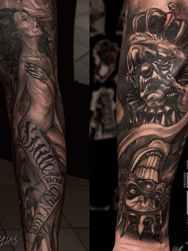 black and grey black and grey татуировка на full sleeve #13160 | Тату мастер Асмус Артур