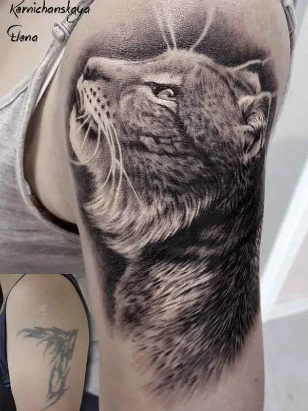 black and grey realism татуировка на upper arm #13855 | Тату мастер Елена Керничанская