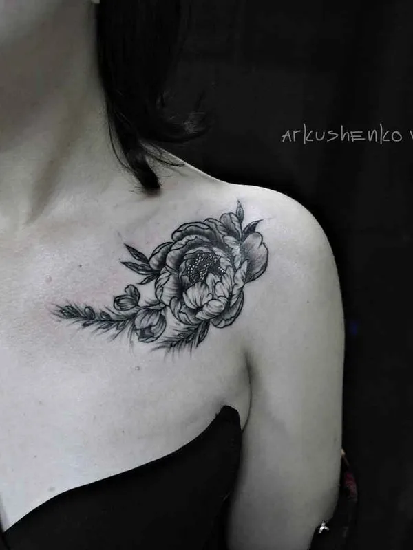 female black and grey black and grey tattoo on collarbone #11345 | Tattoo Artist вадим