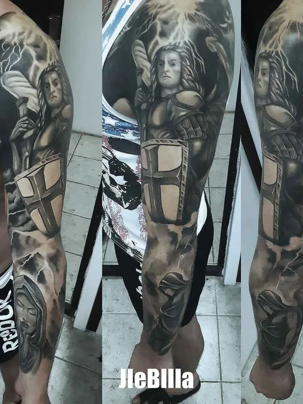 male black and grey black and grey татуировка на full sleeve #11318 | Тату мастер Константин Андреевич Черников