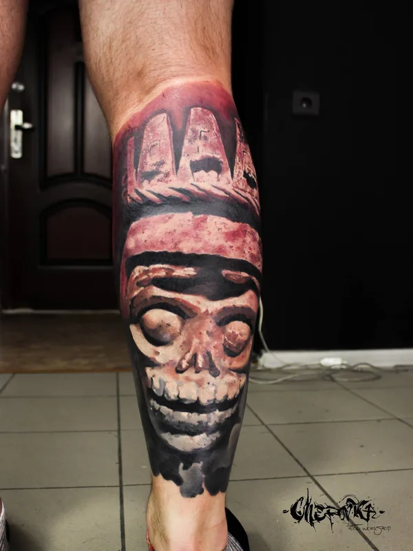 male black and grey blackwork Tatuaggio su calf #25633 | Tatuatore Илья Черник