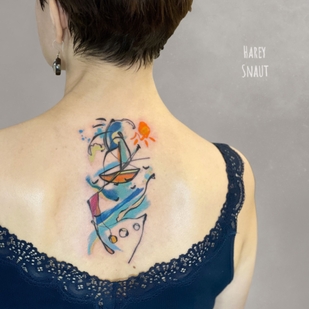 Weiblich Farbe Aquarell tattoo auf Rücken #53613 | Tattoo Artist Harey Snaut