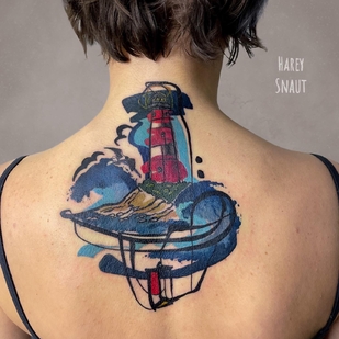 Weiblich Farbe Aquarell tattoo auf Rücken #53624 | Tattoo Artist Harey Snaut