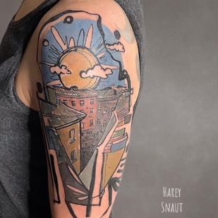 Männlich Farbe Aquarell tattoo auf Schulter #53641 | Tattoo Artist Harey Snaut