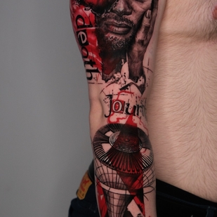 Männlich Farbe Trash Polka tattoo auf Ärmel #65880 | Tattoo Artist Nik Lucas