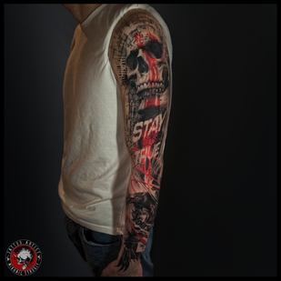 Männlich Schwarz und Grau Trash Polka tattoo auf Ärmel #66246 | Tattoo Artist Mihail Strogiy