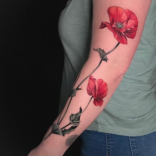 Weiblich Farbe Botanisch tattoo auf Unterarm #54351 | Tattoo Artist Vanessa Core