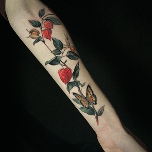 Weiblich Farbe Botanisch tattoo auf Unterarm #54345 | Tattoo Artist Vanessa Core
