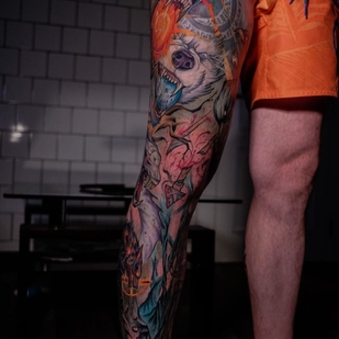 Männlich Farbe Neo-traditionell tattoo auf Bein #39840 | Tattoo Artist Victor Rassadniy