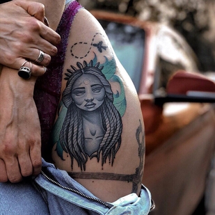 Weiblich Farbe Neo-traditionell tattoo auf Oberschenkel #41153 | Tattoo Artist Victor Rassadniy