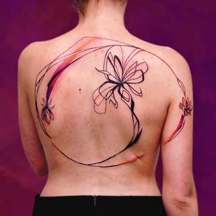 Weiblich Farbe Aquarell tattoo auf Rücken #56807 | Tattoo Artist Aleksandra Stojanoska