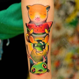 Weiblich Farbe Autorenstil tattoo auf Unterarm #2253 | Tattoo Artist Anton Kovrigin (Yellow Dog)