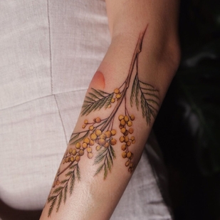 Weiblich Farbe Botanisch tattoo auf Unterarm #44762 | Tattoo Artist Aleksandra Vorobeva