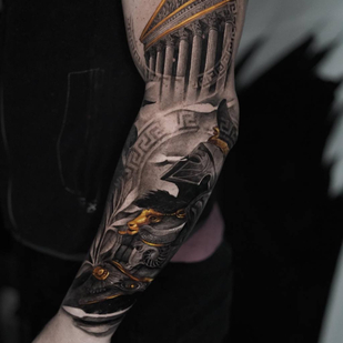 Männlich Schwarz und Grau Realismus tattoo auf Ärmel #78968 | Tattoo Artist Kirill Antique