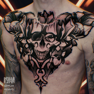 Männlich Schwarz Neo-traditionell tattoo auf Brust #81378 | Tattoo Artist Dmitriy Klaud
