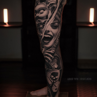 Männlich Schwarz und Grau Realismus tattoo auf Bein #82923 | Tattoo Artist Aleksey Titov