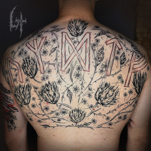 Männlich Schwarz Abstrakt tattoo auf Rücken #83061 | Tattoo Artist Maxim Levchik