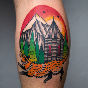 Männlich Farbe  tattoo auf Bein #85126 | Tattoo Artist Dmitrii Ostanin