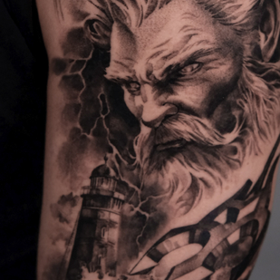 Männlich Schwarz und Grau Porträt tattoo auf Ärmel #85291 | Tattoo Artist Mariia Agafonova