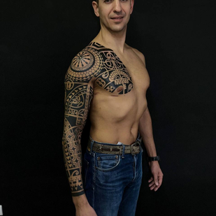 Männlich Schwarz Polynesisch tattoo auf Ärmel #84106 | Tattoo Artist Aleksandr Dvoryanov