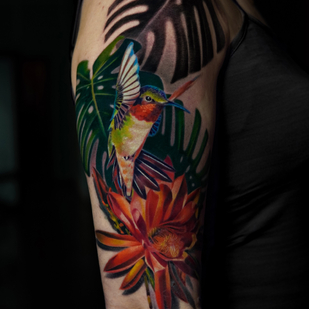 Weiblich Farbe Realismus tattoo auf Schulter #86207 | Tattoo Artist Anastasiya Yusupova CAT_KABUKI