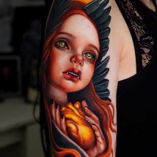 Weiblich Farbe Porträt tattoo auf Schulter #86219 | Tattoo Artist Anastasiya Yusupova CAT_KABUKI