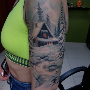 Weiblich Farbe Realismus tattoo auf Schulter #89781 | Tattoo Artist Dmitriy Chikaev