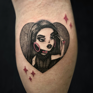Weiblich Schwarz und Grau Grafik tattoo auf Schienbein #83945 | Tattoo Artist Gulyaeva Victoria