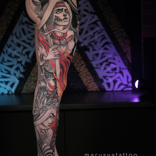 Männlich Farbe Neo-traditionell tattoo auf Bein #85211 | Tattoo Artist Marusya