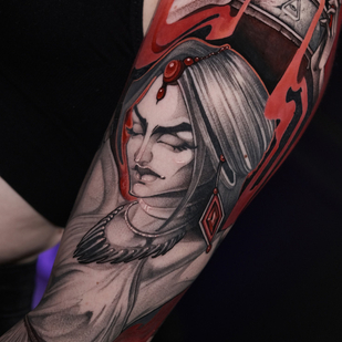 Weiblich Farbe Grafik tattoo auf Ärmel #85242 | Tattoo Artist Marusya