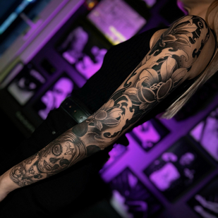 Weiblich Schwarz Japanisch tattoo auf Ärmel #85753 | Tattoo Artist Master Margarita