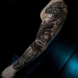 Männlich Schwarz und Grau  tattoo auf Ärmel #87225 | Tattoo Artist Master Margarita