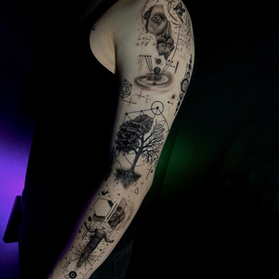 Männlich Schwarz und Grau Grafik tattoo auf Ärmel #89135 | Tattoo Artist Master Margarita