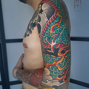 Männlich Farbe Japanisch tattoo auf Ärmel #86179 | Tattoo Artist Roma Dober