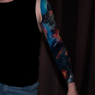 Männlich Farbe Realismus tattoo auf Ärmel #87639 | Tattoo Artist Sergey Proshkin