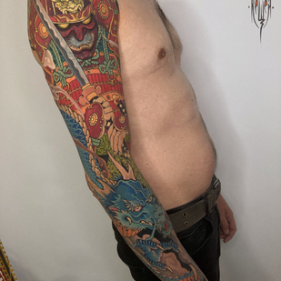 Männlich Farbe Japanisch tattoo auf Ärmel #87379 | Tattoo Artist Vitaliy Kanaschenkov