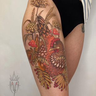 Weiblich Farbe Neo-traditionell tattoo auf Oberschenkel #87380 | Tattoo Artist Vitaliy Kanaschenkov