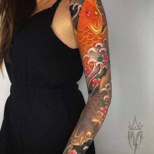 Weiblich Farbe Japanisch tattoo auf Ärmel #87395 | Tattoo Artist Vitaliy Kanaschenkov