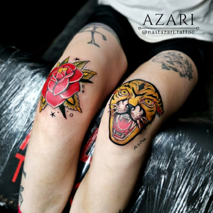 Weiblich Farbe Old School tattoo auf Bein #91273 | Tattoo Artist Anastasiya Azari