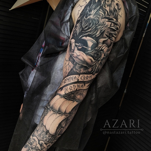Männlich Schwarz Grafik tattoo auf Ärmel #91275 | Tattoo Artist Anastasiya Azari